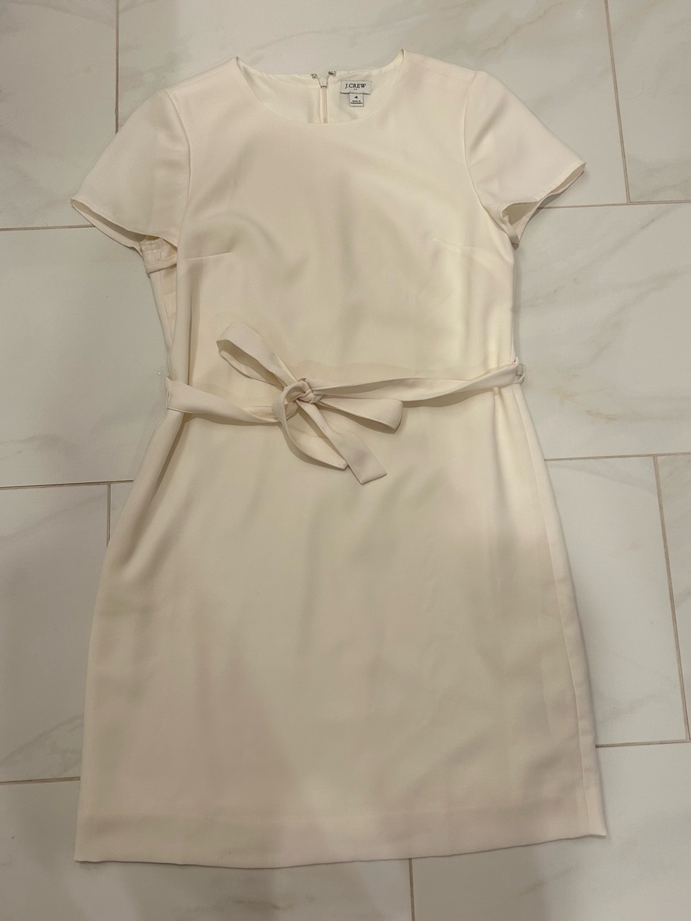 J. Crew Cream Short-Sleeve Belted Shift Dress